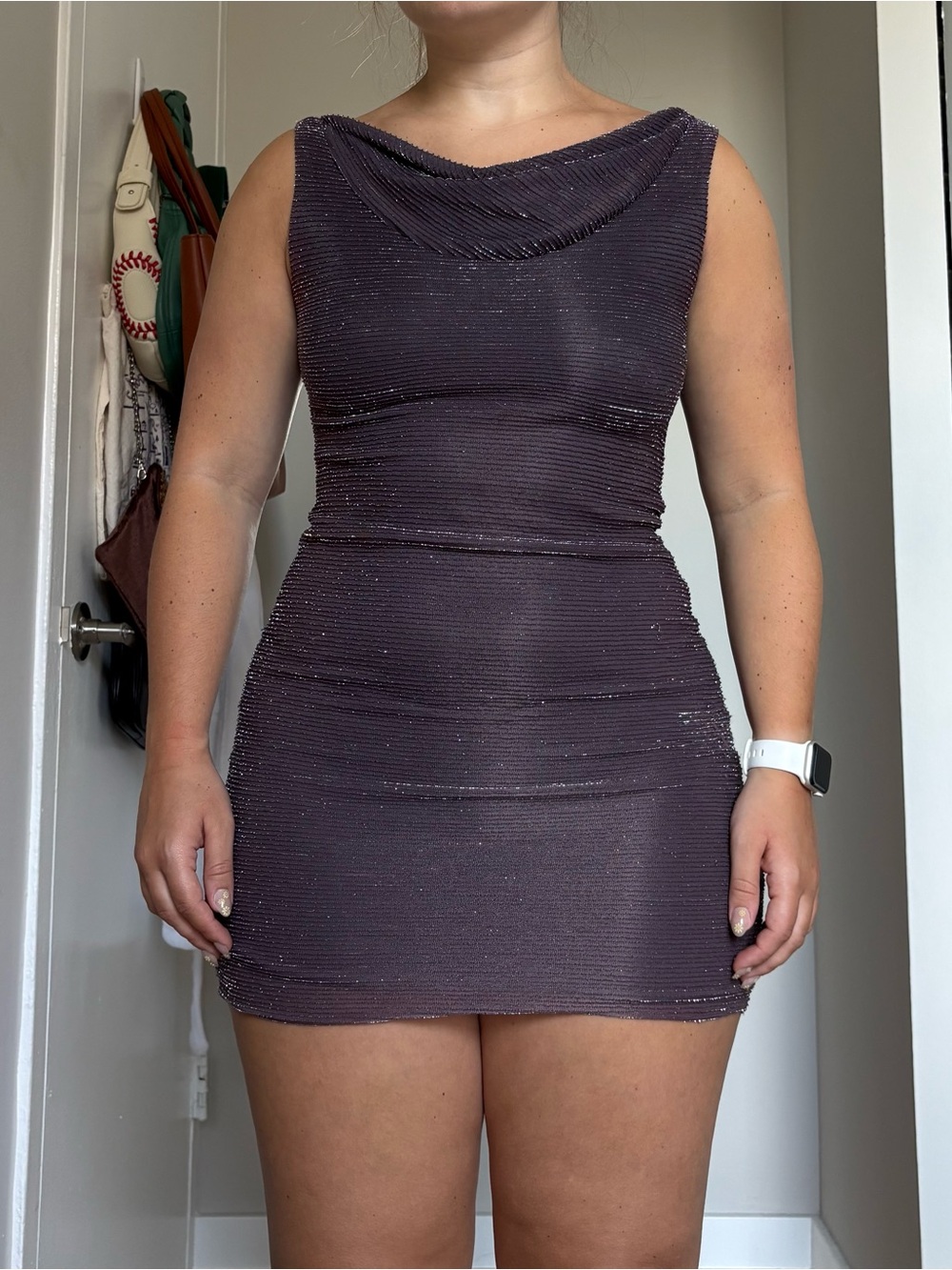 Dusty purple cowl neck mini dress